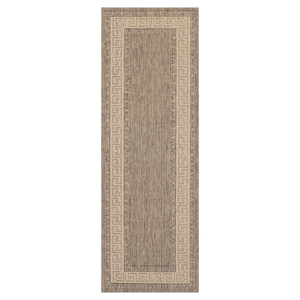 Greek Key Flatweave Anti Slip Hallway Runners in Grey